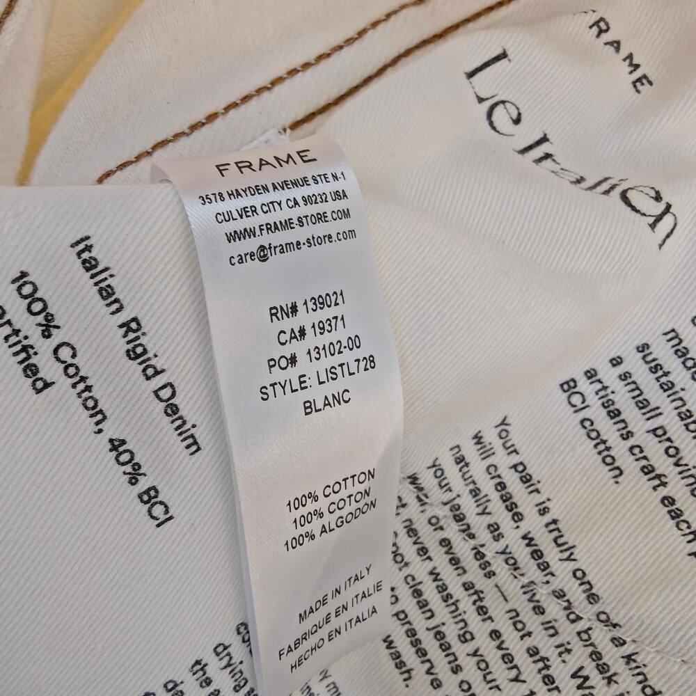 FRAME Le Italien True Straight Jeans 25 Blanc White Rigid Denim Made in Italy - Picture 8 of 8